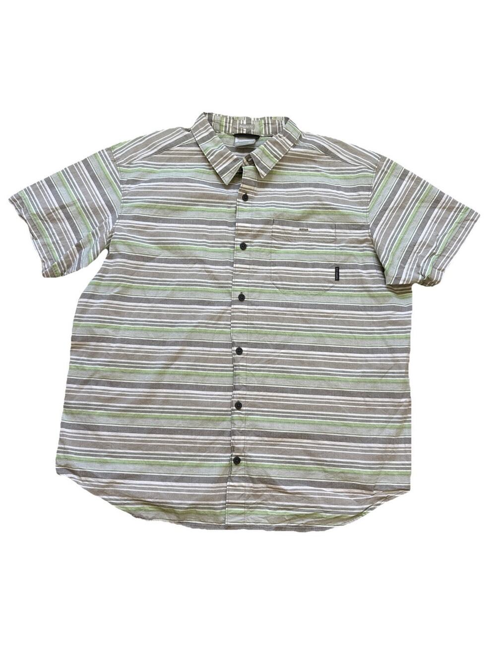 Columbia Mens Green Gray Striped Short Sleeve Button Up Size 2XL